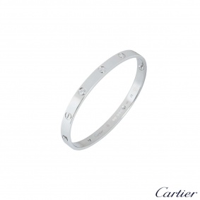 Cartier White Gold Half Diamond Love Bracelet Size 19 B6035819